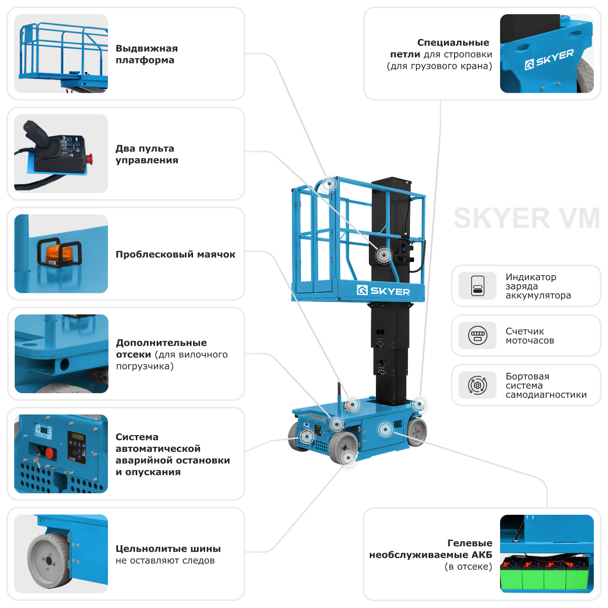 Вертикальный самоходный телескопический подъемник SKYER VM 0823